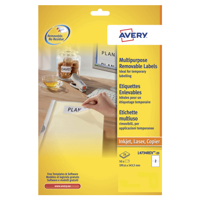 Etiket Avery L4734REV-25 199.3x143.5mm wit 50 etiketten