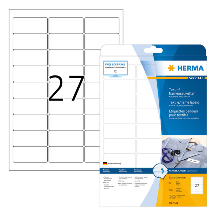 Naambadge etiket HERMA 4511 63.5x29.6mm wit