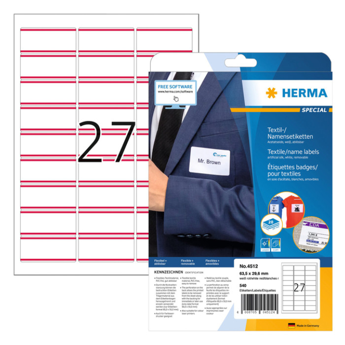 Naambadge etiket HERMA 4512 63.5x29.6mm wit/rood