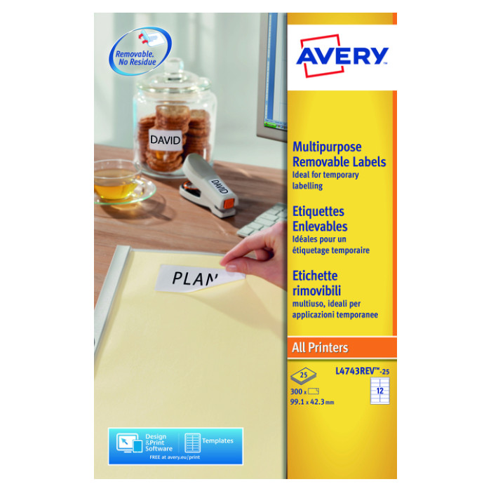 Etiket Avery L4743REV-25 99.1x42.3mm wit 300 etiketten