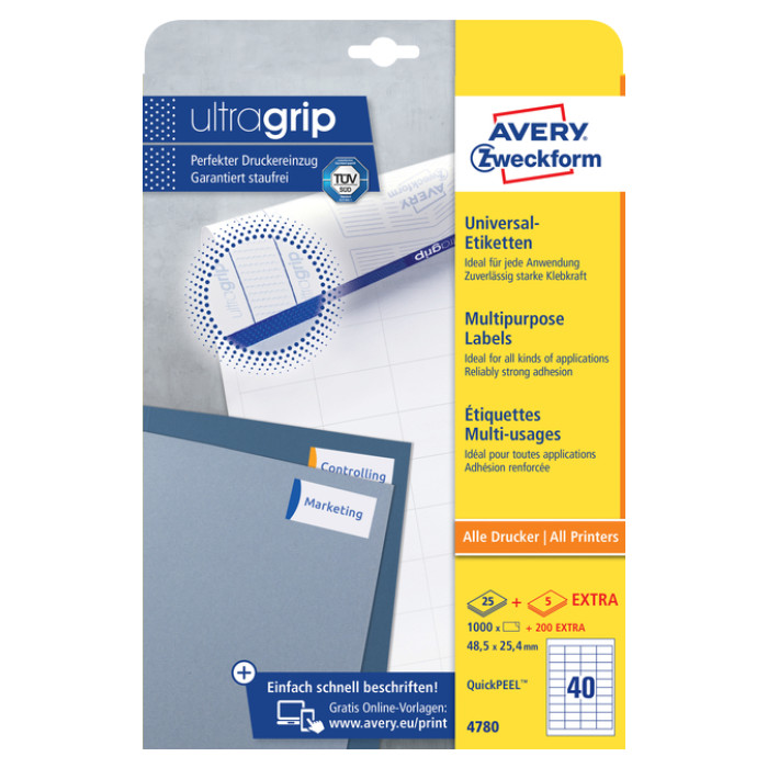 Etiket Avery Zweckform 4780 48.5x25.4mm wit 1000stuks