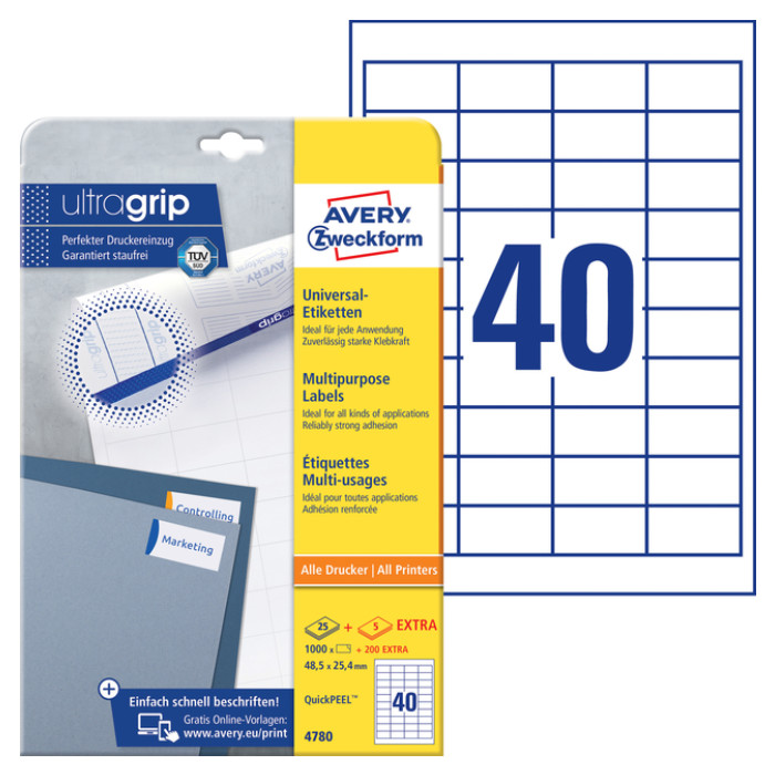 Etiket Avery Zweckform 4780 48.5x25.4mm wit 1000stuks