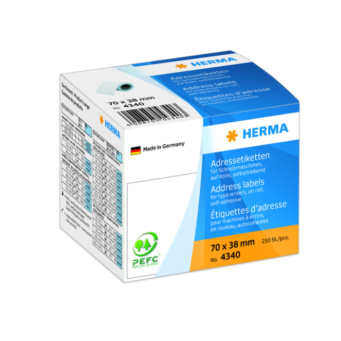 Etiket HERMA adres 4340 70x38mm op rol wit 250stuks