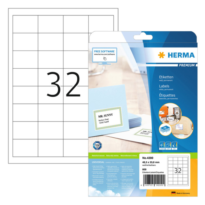 Etiket HERMA 4200 48.3x33.8mm premium wit 800stuks