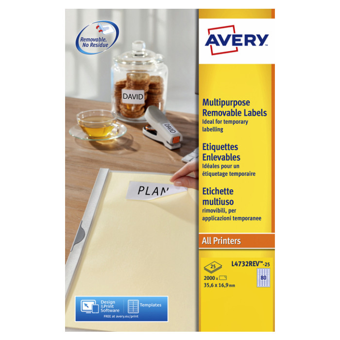 Etiket Avery L4732REV-25 35.6x16.9mm wit 2000 etiketten