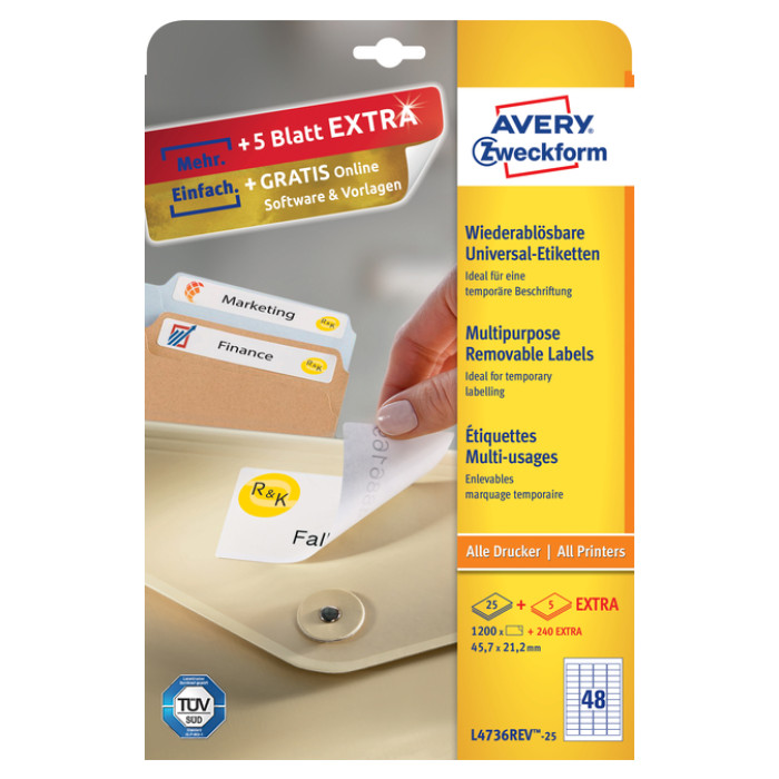 Etiket Avery L4736REV-25 45.7x21.2mm wit 1200 etiketten