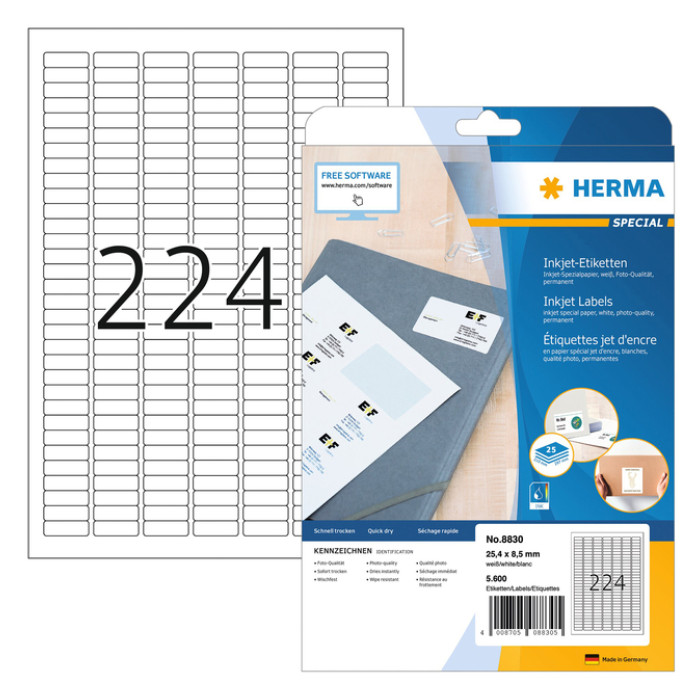 Etiket HERMA 8830 25.4x8.5mm mat wit 5600stuks