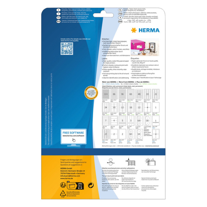 Etiket HERMA 8838 63.5x38.1mm mat wit 525stuks