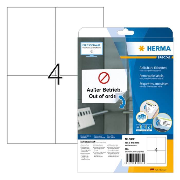 Etiket HERMA 5082 105x148mm A6 verwijderbaar wit 100 etiketten