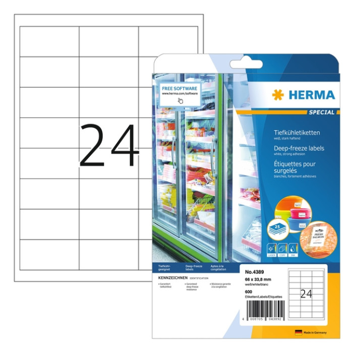Etiket HERMA 4389 66x33.8mm diepvries wit 600stuks