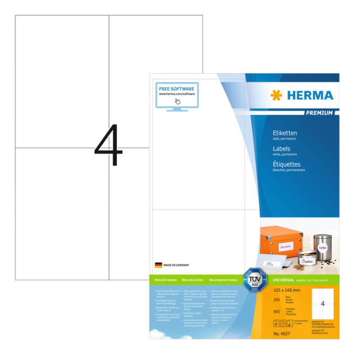 Etiket HERMA 4627 105x148mm A6 premium wit 800stuks