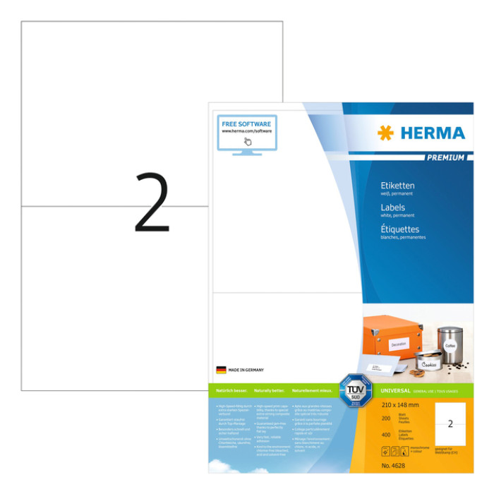 Etiket HERMA 4628 210x148mm A5 premium wit 400stuks
