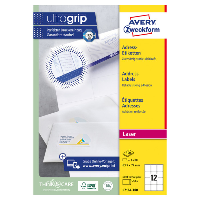 Etiket Avery L7164-100 63.5x72mm wit 1200 etiketten