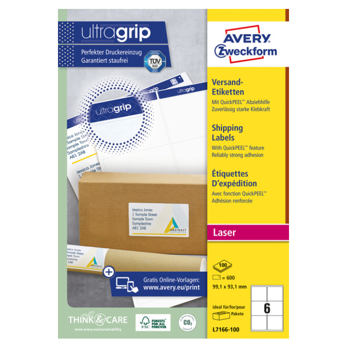 Etiket Avery L7166-100 99.1x93.1mm 600stuks wit