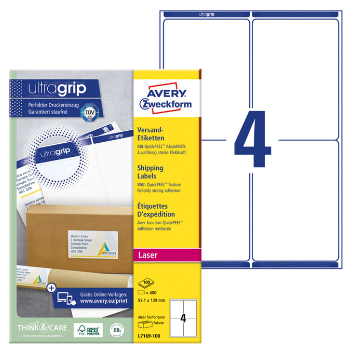 Etiket Avery L7169-100 99.1x139mm 400 etiketten
