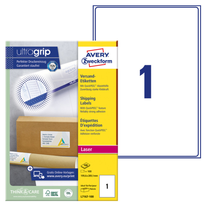 Etiket Avery L7167-100 199.6x289.1mm 100stuks wit