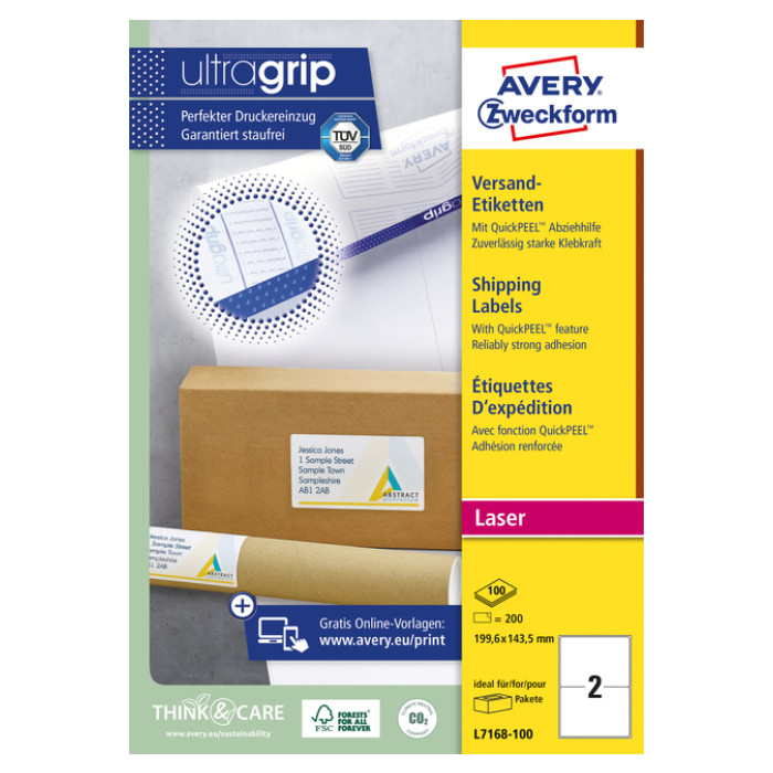 Etiket Avery L7168-100 199.6x143.5mm wit 200 etiketten