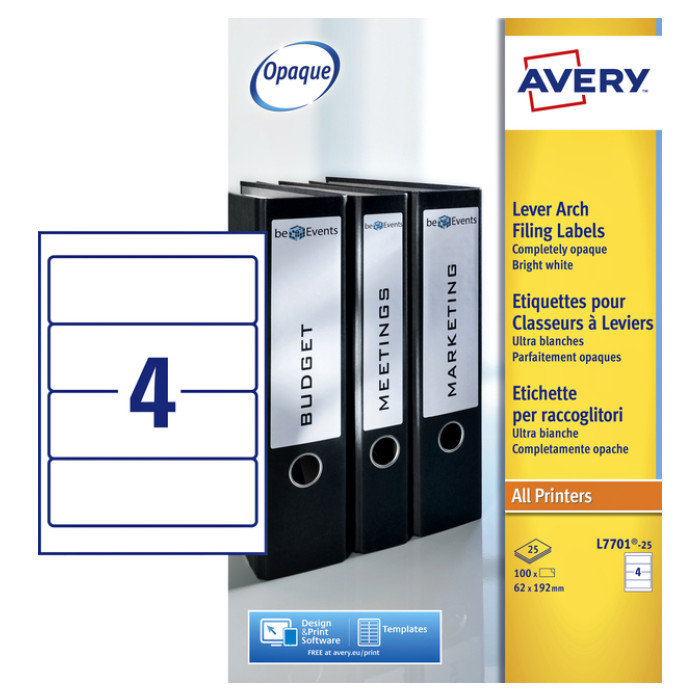 Rugetiket Avery breed 62x192mm zelfklevend wit 25 vel