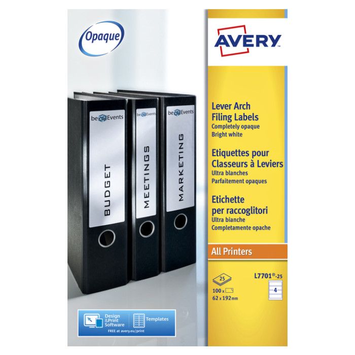 Rugetiket Avery breed 62x192mm zelfklevend wit 25 vel