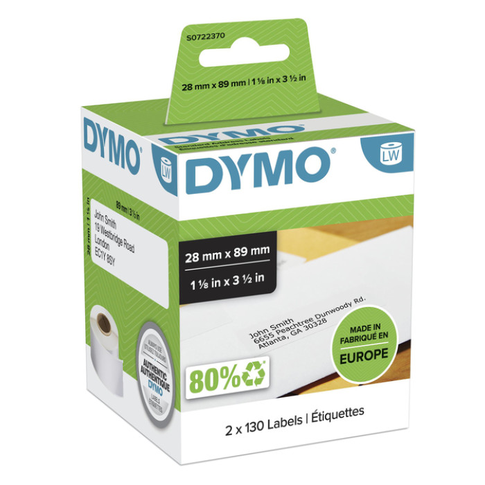 Etiket Dymo LabelWriter adressering 28x89mm 2 rollen á 130 stuks wit
