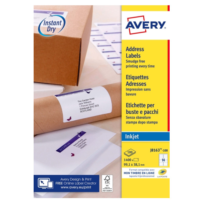 Etiket Avery J8163-100 99.1x38.1mm wit 1400 etiketten