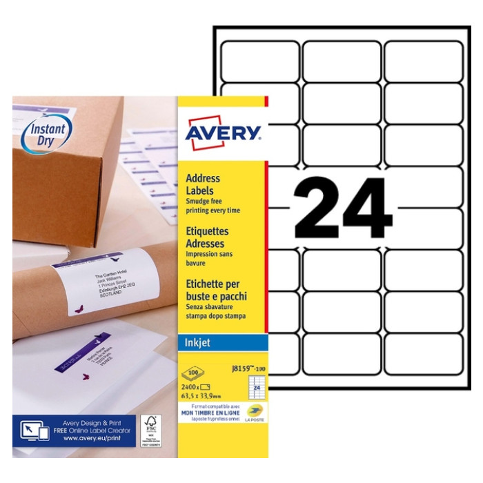 Etiket Avery J8159-100 63.5x33.9mm wit 2400 etiketten