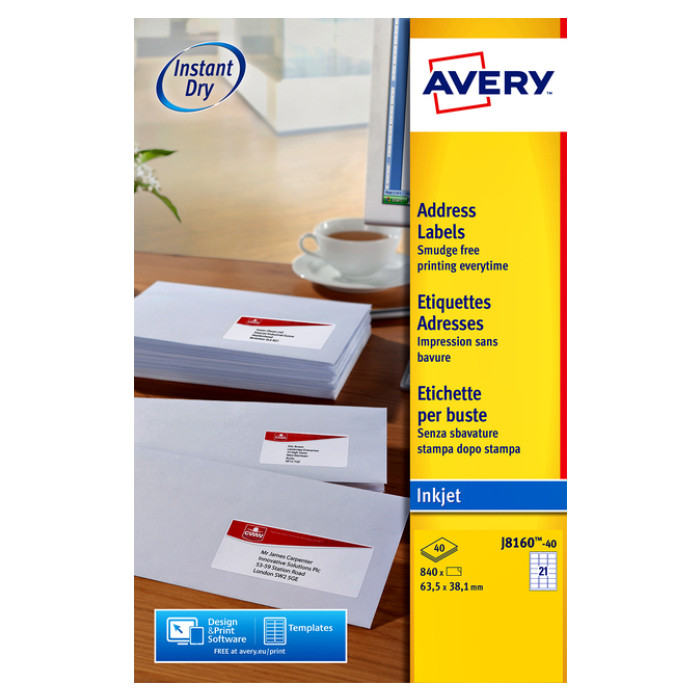 Etiket Avery J8160-40 63.5x38.1mm wit 840 etiketten