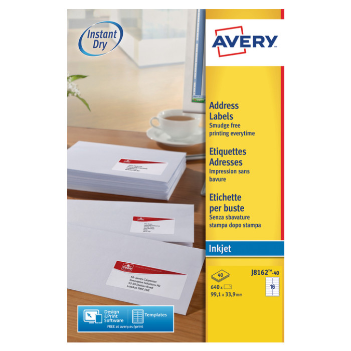 Etiket Avery J8162-40 99.1x33.9mm wit 640 etiketten