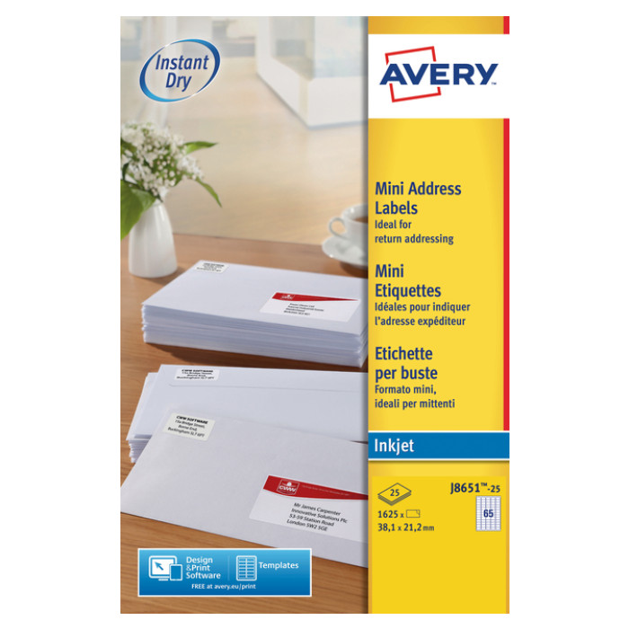 Etiket Avery J8651-25 38.1x21.2mm wit 1625 etiketten