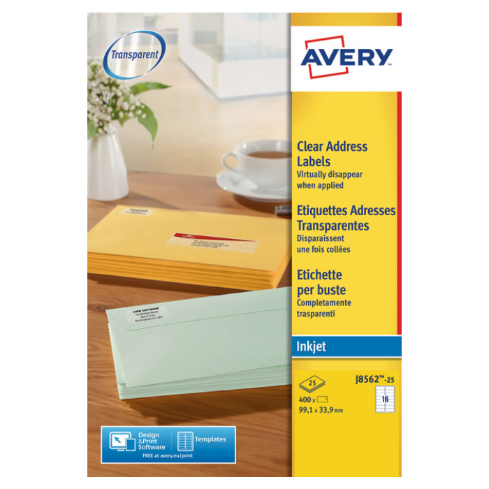 Etiket Avery J8562-25 99.1x33.9mm transparant 400 etiketten