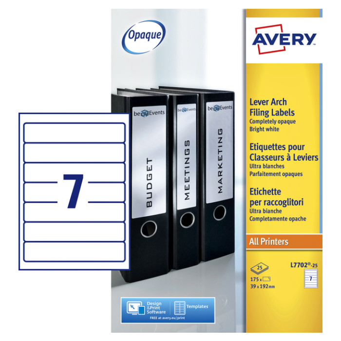 Rugetiket Avery smal 39x192mm zelfklevend wit 25 vel