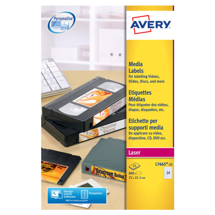 Etiket Avery L7665-25 72x21.2mm voor media tape's 600 etiketten