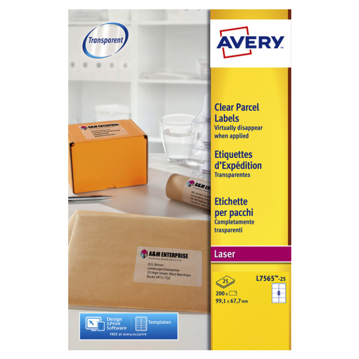 Etiket Avery L7565-25 99.1x67.7mm transparant 200 etiketten