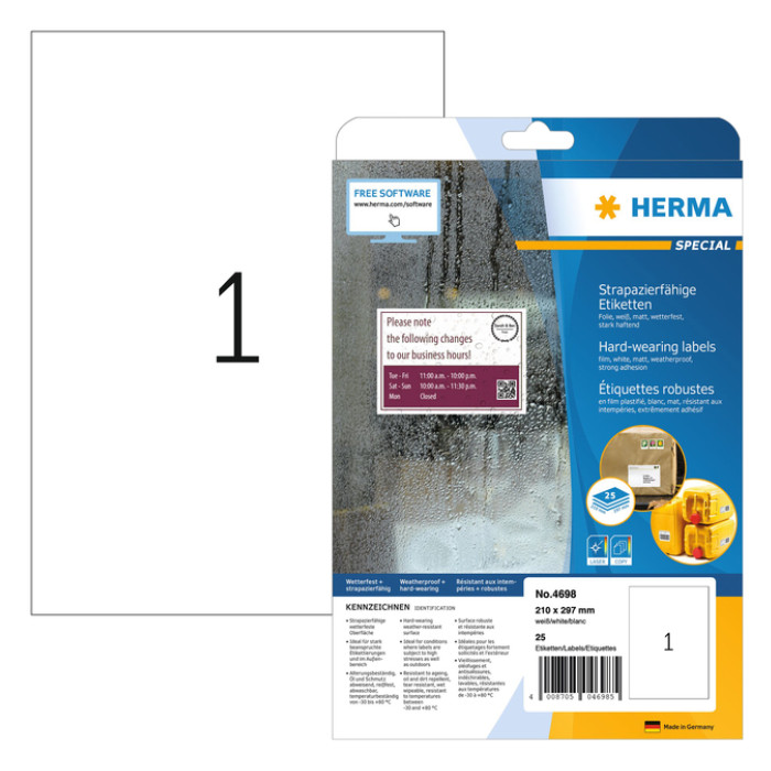 Etiket HERMA 4698 210x297mm weerbestendig wit 25stuks