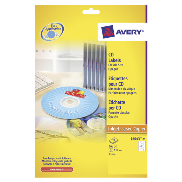 Etiket Avery L6043-25 CD wit 50 stuks