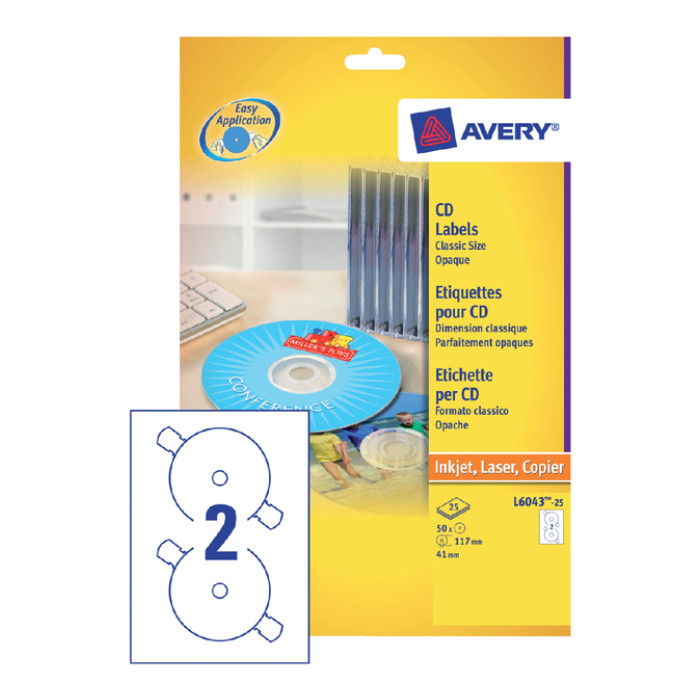 Etiket Avery L6043-25 CD wit 50 stuks