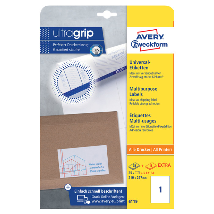 Etiket Avery Zweckform 6119 210x297mm A4 wit 25stuks