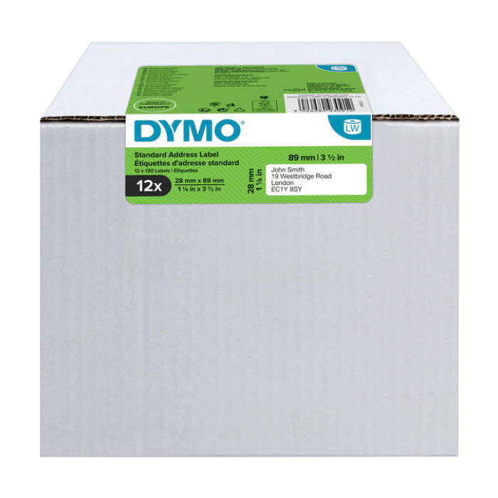 Etiket Dymo LabelWriter adressering 28x89mm 12 rollen á 130 stuks wit