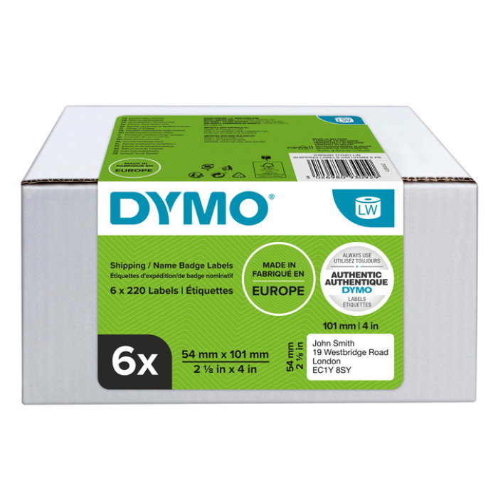 Etiket Dymo LabelWriter naamkaart 54x101mm 6 rollen á 220 stuks wit