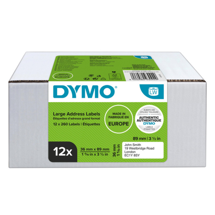 Etiket Dymo LabelWriter adressering 36x89mm 12 rollen á 260 stuks wit