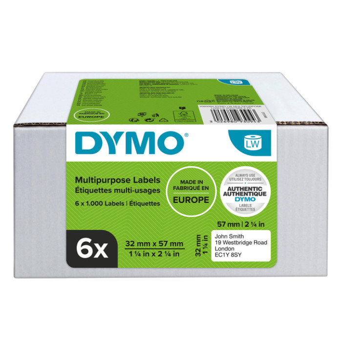 Etiket Dymo LabelWriter multifunctioneel 32x57mm 6 rollen á 1000 stuks wit