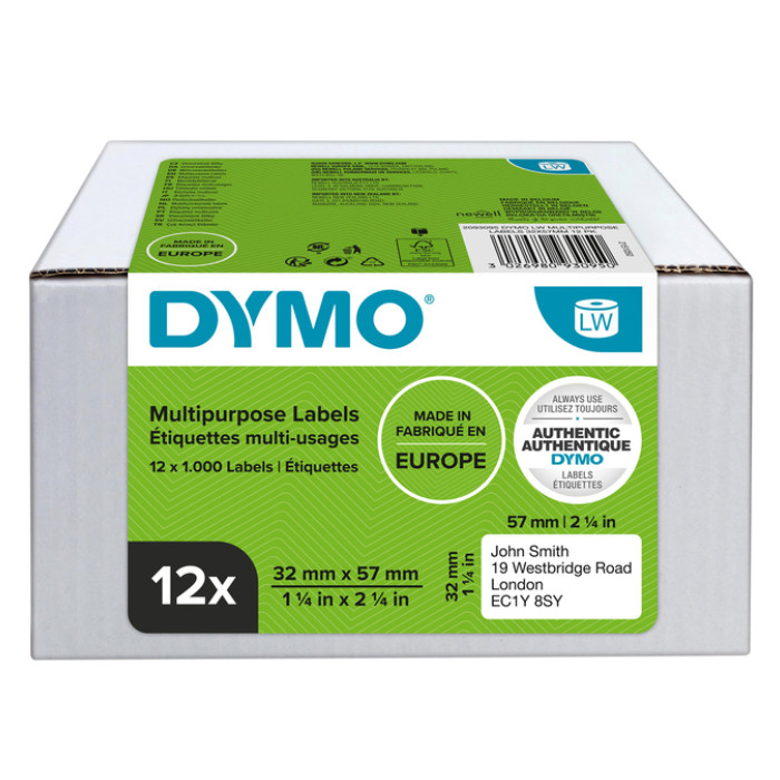 Etiket Dymo LabelWriter multifunctioneel 32x57mm 12 rollen á 1000 stuks wit