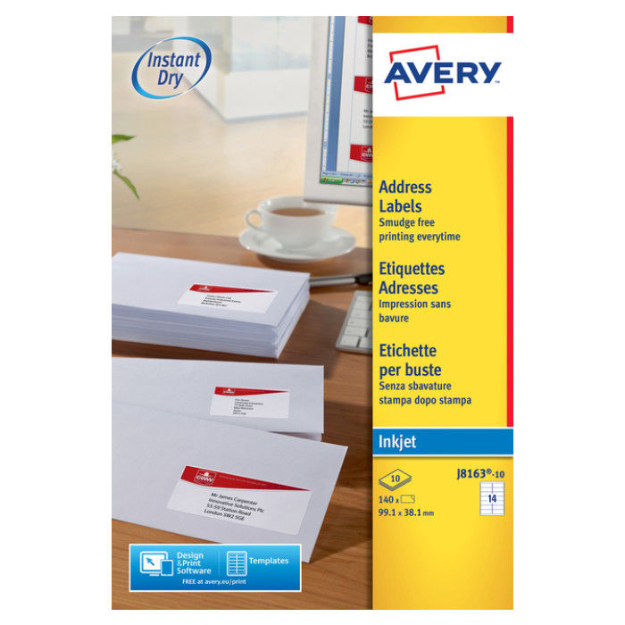 Etiket Avery J8163-10 99.1x38.1mm wit 140 etiketten