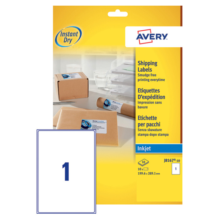 Etiket Avery J8167-10 199.6x289.1mm wit 10 etiketten