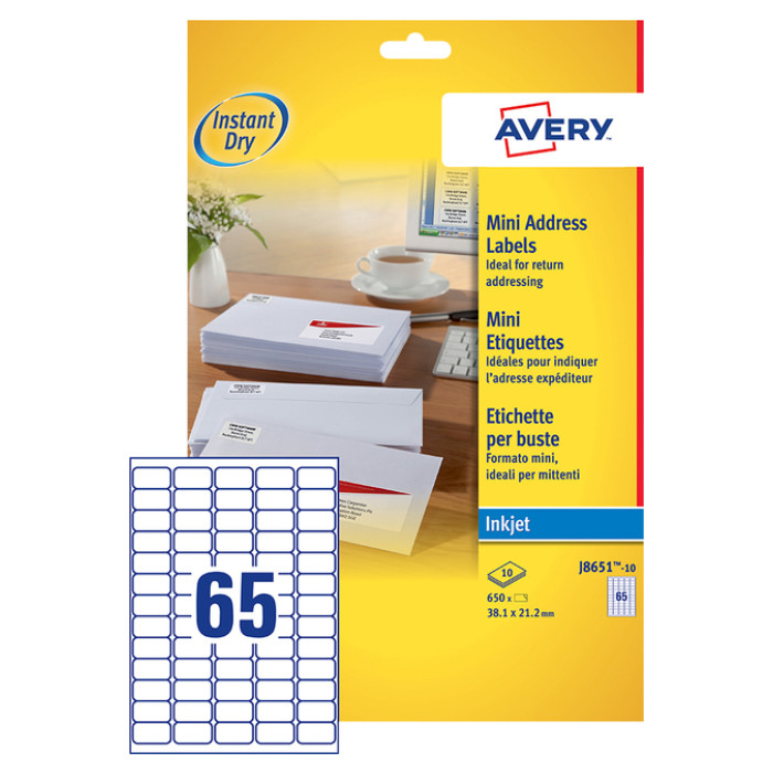 Etiket Avery J8651-10 38.1x21.2mm wit 650 etiketten