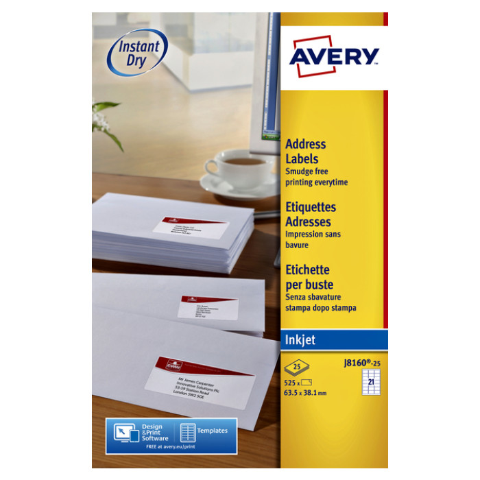 Etiket Avery J8160-10 63.5x38.1mm wit 210 etiketten