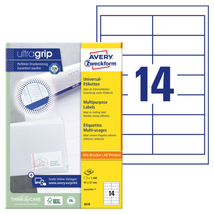 Etiket Avery Zweckform 3678 97x37mm wit 1400 etiketten