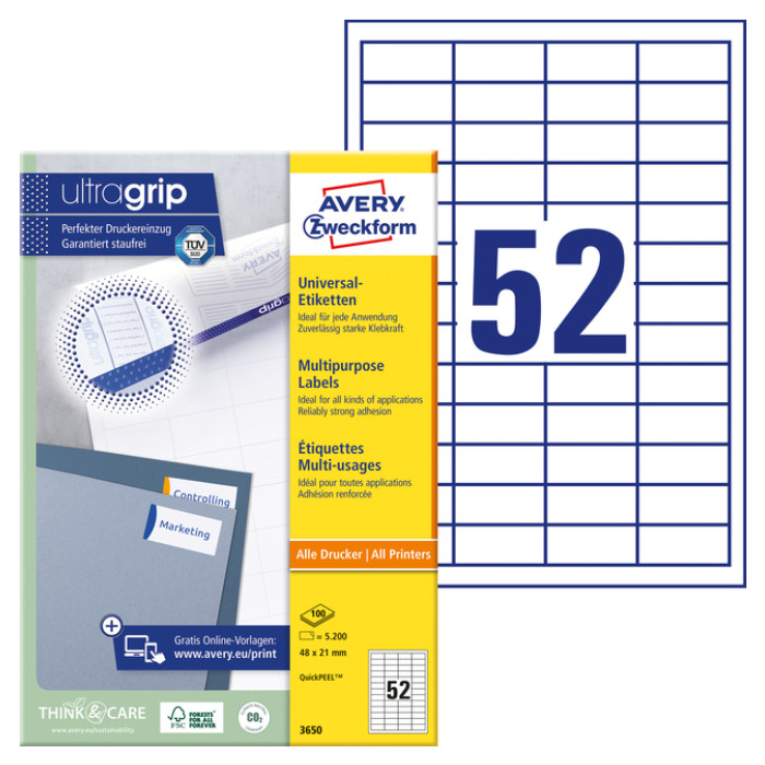 Etiket Avery Zweckform 3650 48x21mm wit 5200 etiketten