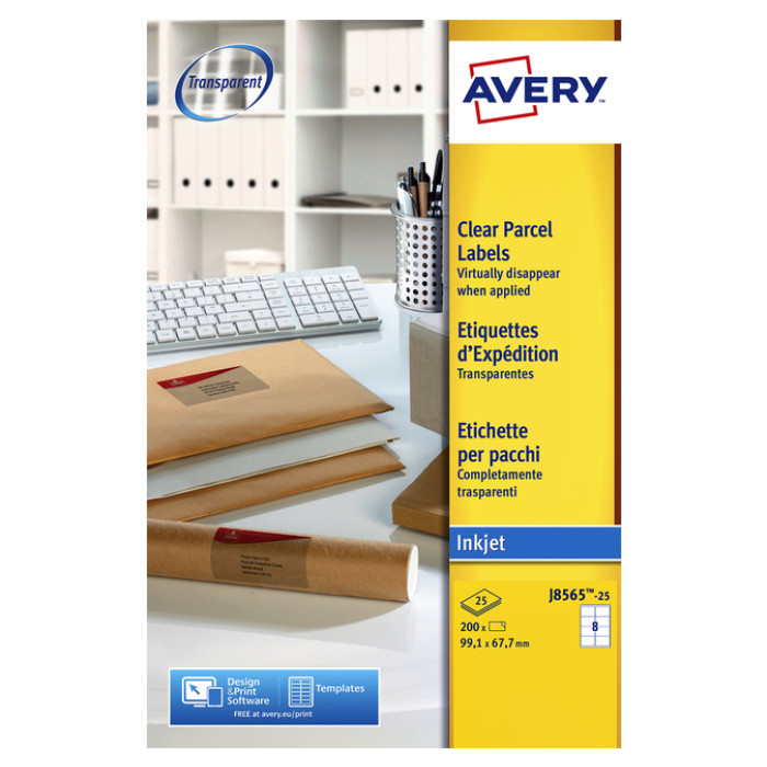 Etiket Avery J8565-25 99.1x67.7mm transparant 200 etiketten
