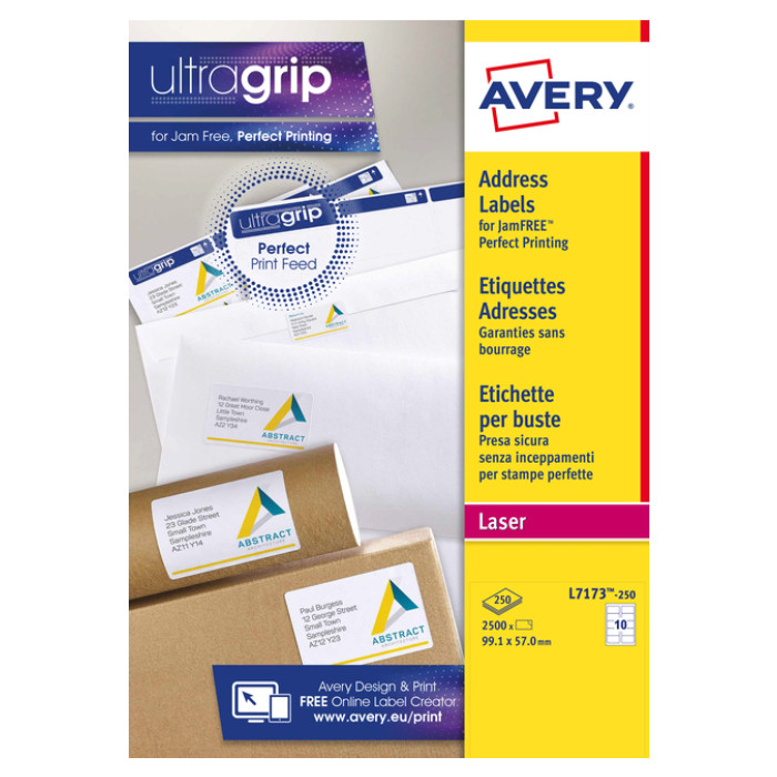 Etiket Avery L7173-250 99.1x57mm wit 2500 etiketten